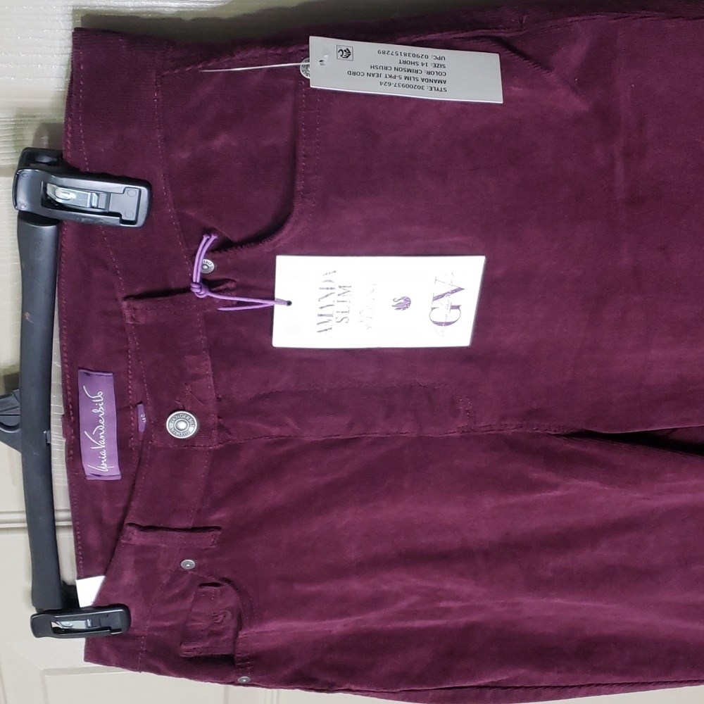 NWT Gloria Vanderbilt crimson crush Amanda slim corduroy Jeans Pants size 14S